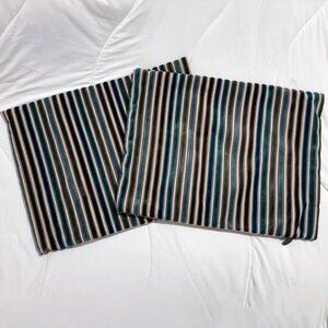 Pier One Decorative Pillow Covers 14x18 Double-Sided Peacock Blue Striped